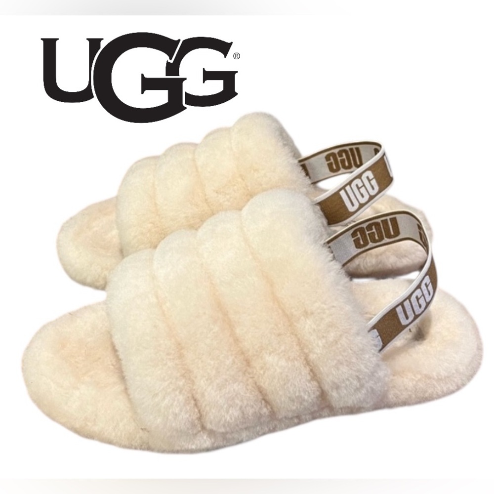 🐝UGG Cream Fluffy Slide Sandals - Picture 1 of 6